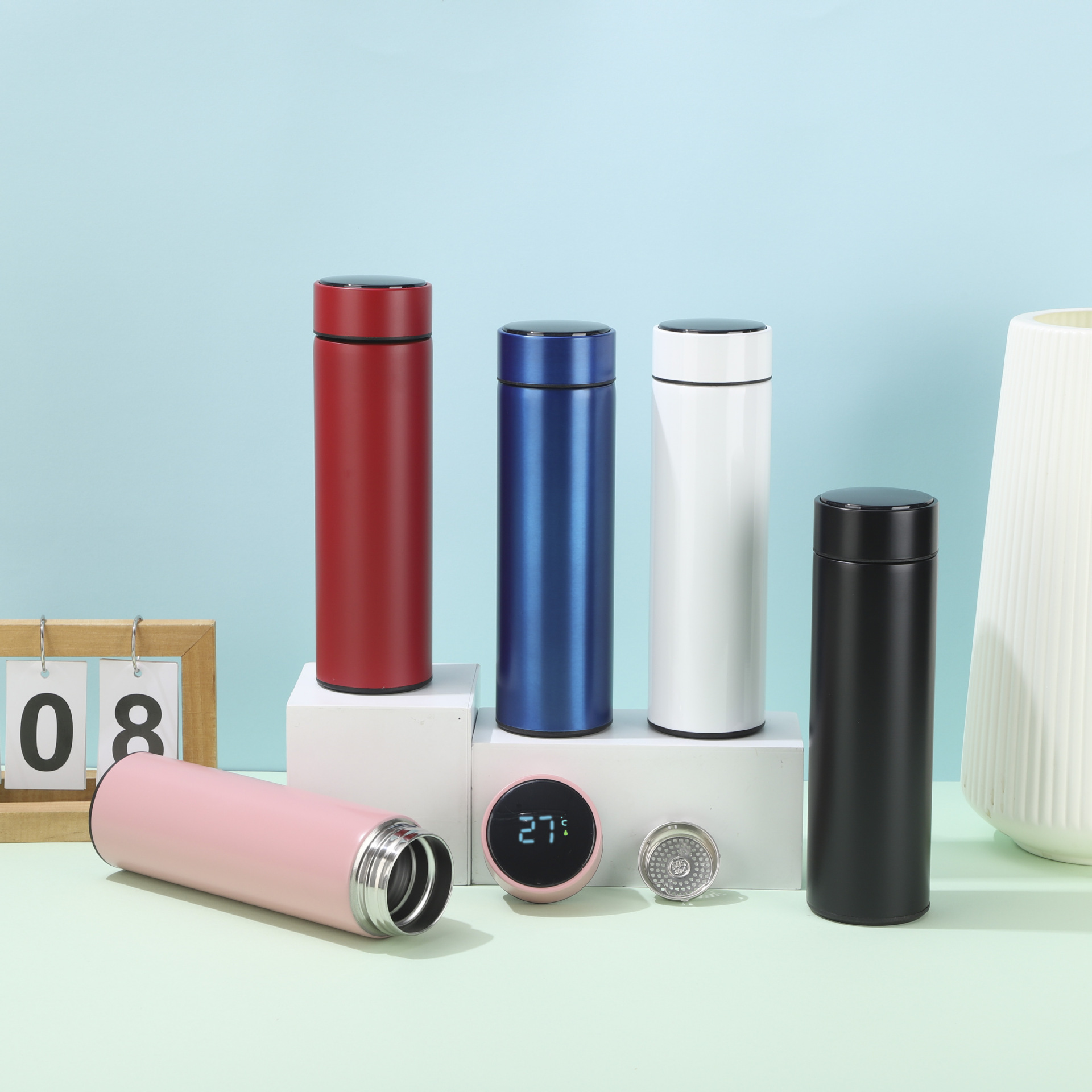 304不锈钢智能保温杯高档商务温度杯礼品LED显温直身杯logo批发