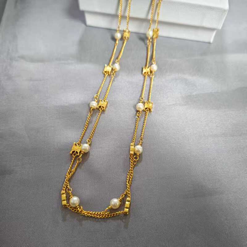European and American Celi Arc De Triomphe Pearl Love Star Necklace Bracelet Light Luxury Pearl Pendant Double Layer Logo Clavicle Chain European and American Celi Arc De Triomphe Pearl Love Star Necklace Bracelet Light Luxury Pearl Pendant Double Layer Logo Clavicle Chain