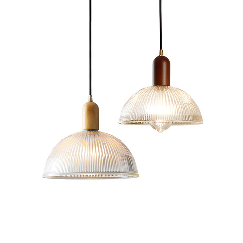 Japanese simple glass chandelier creative personality restaurant bar single head solid wood chandelier wabi-sabi style bedroom small chandelier