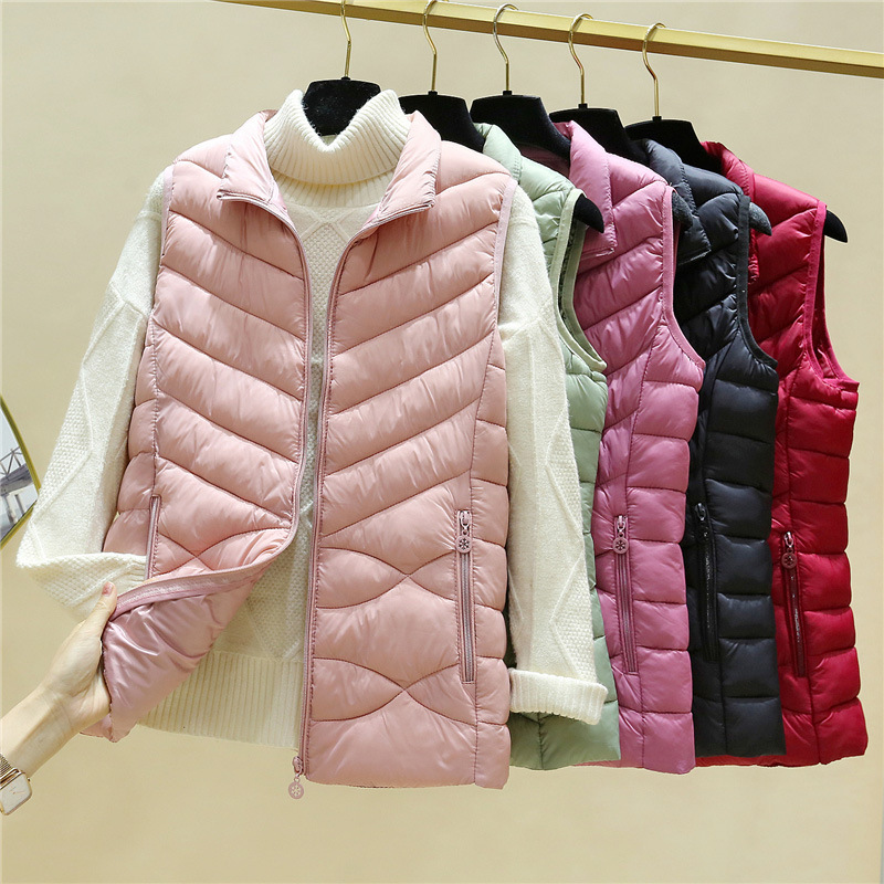 New Autumn and Winter Women's down Cotton Vest Short Casual Slim Stand-Up Collar Thickeneded Sleeveless Jacket Outer Wear Cotton Waistoutwear
