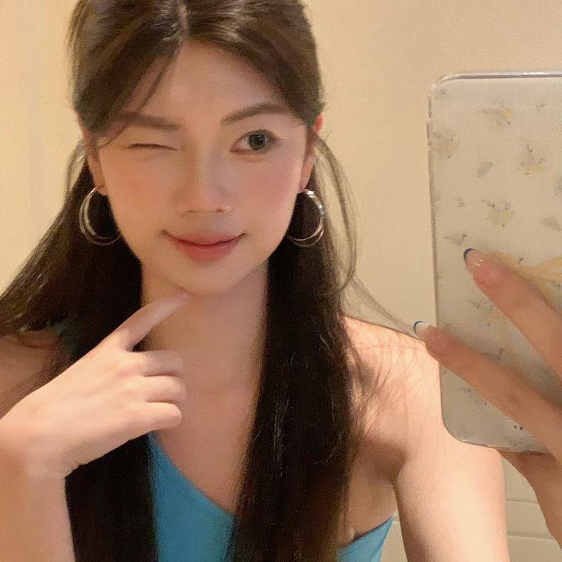 金属双层圈圈耳环女轻奢高级感气质大耳圈圆圈耳钉素圈耳饰耳扣|undefined