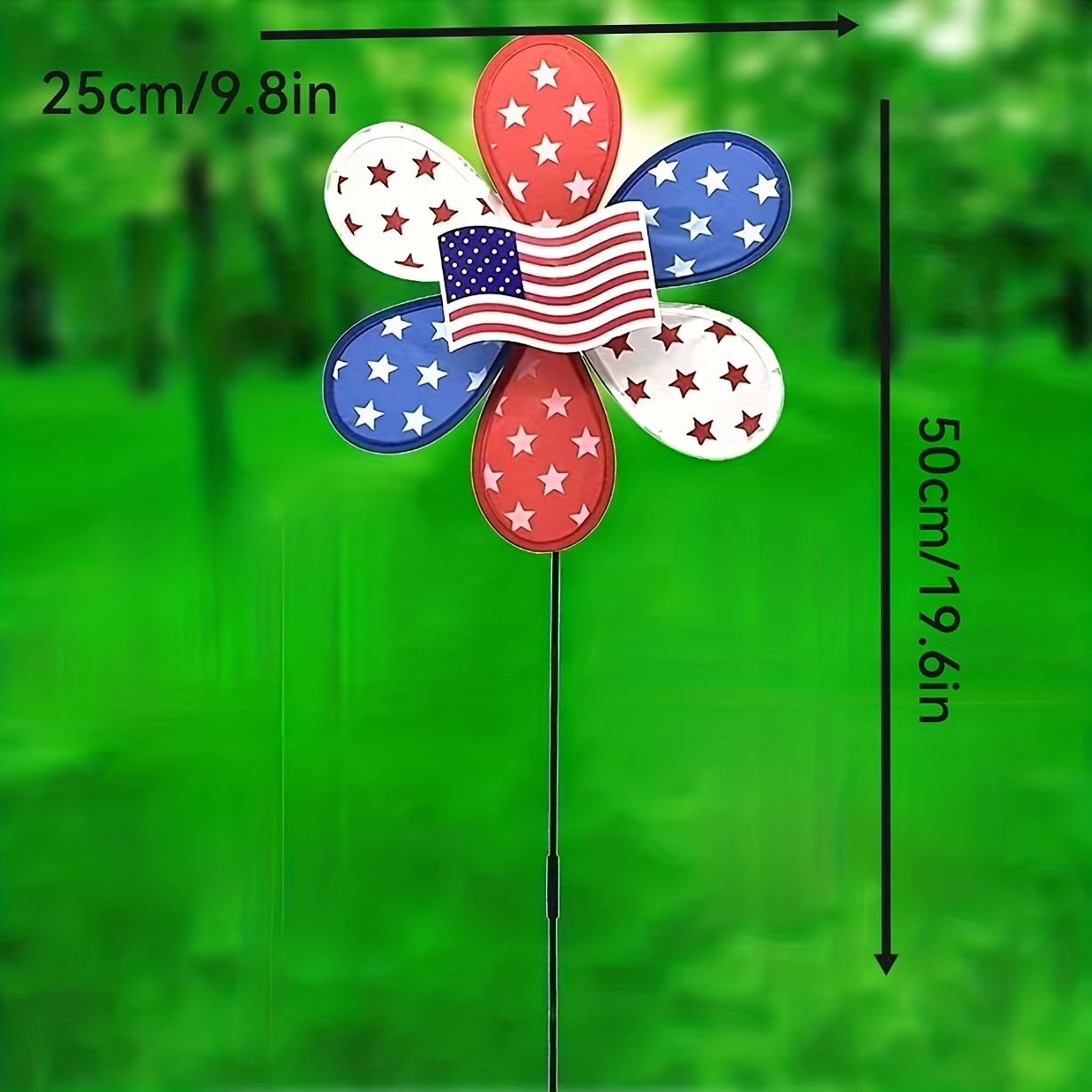 Molino de viento decorativo transfronterizo con bandera del Día de la Independencia para patio, jardín, césped, molino de viento de juguete con estrella de cinco puntas para niños, de fábrica.