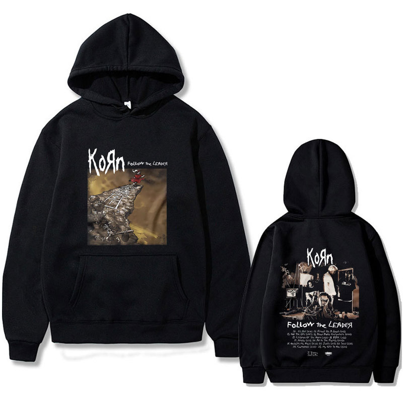 Rock Band Korn Follows the Leader Graphic Hoodie Men's Oversized Pullover Rare Nu Metal Music Band Rock Band Korn Follows the Leader Graphic Hoodie Men's Oversized Pullover Rare Nu Metal Music Band