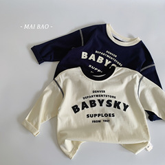 Mai Bao 子供 Tシャツ 2025 春レターボトリングシャツ小中型男の子長袖韓国風女の子カジュアルトップス