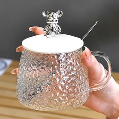 ハンマー模様の高颜値クリエイティブグラスかわいいベアーのシンプルなマグカップ家庭用オフィス蓋付きスプーンコップ