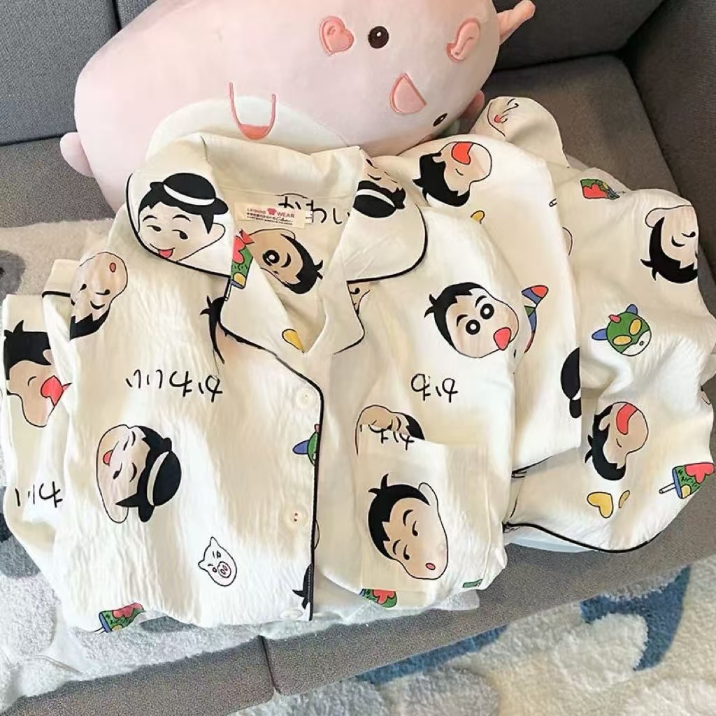Al por mayor transfronterizo nubes de otoño pijamas de manga larga pantalones cardigans de dibujos animados con solapa linda ropa de hogar