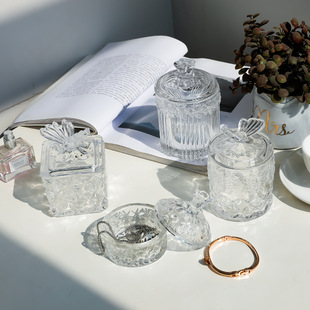 French glass relief sugar jar cotton swab storage jar dry candy jar crystal jewelry ins light luxury storage toothpick box