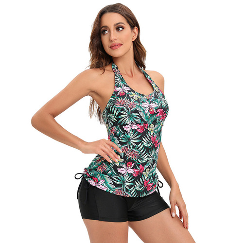 Conservative sexy straight-leg bikini swimsuit for women, two-piece belly cover swimwear