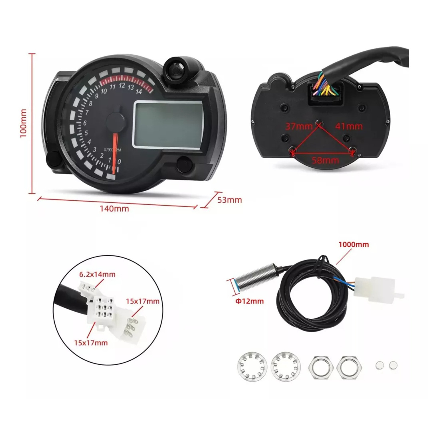 Motorcycle 12V modified LCD digital 7 color adjustable color tachometer code meter assembly digital odometer