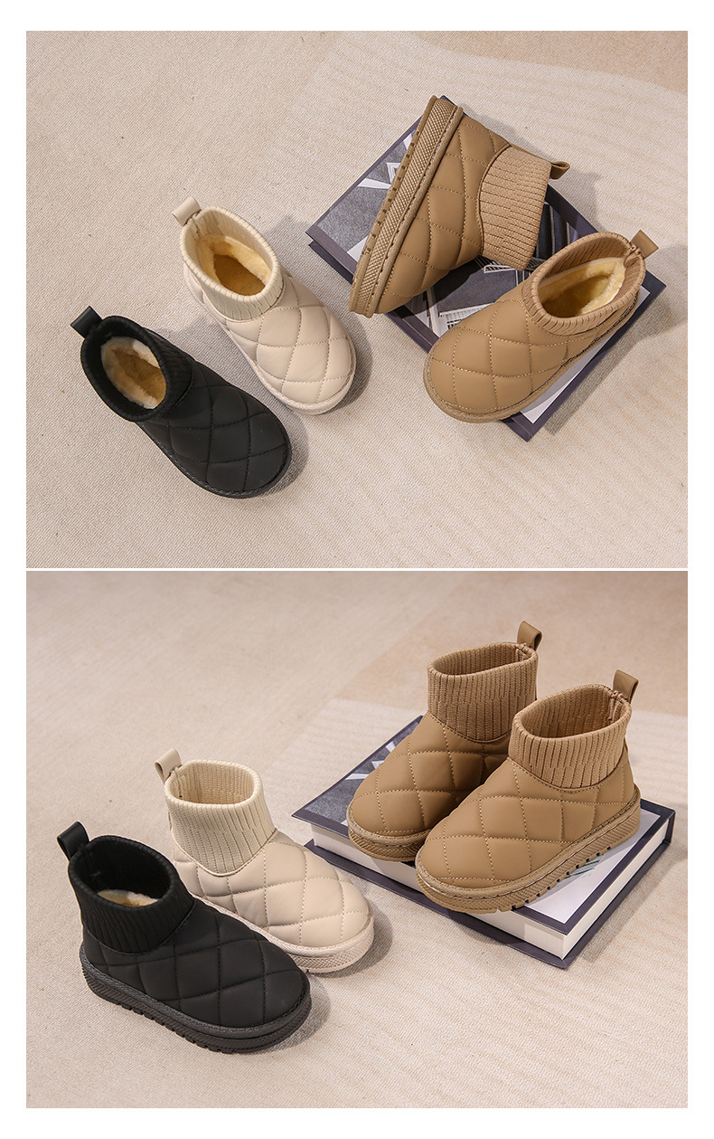 Stivali da neve per bambini Scarpe da bambino semplici in cotone autunno e inverno da bambina con piedini in velluto Stivali corti caldi da bambino_voghion.com