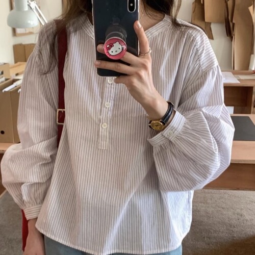 Women's Spring and Autumn Blue Striped Shirt Top 2025 French Design Slim Minority Shirt