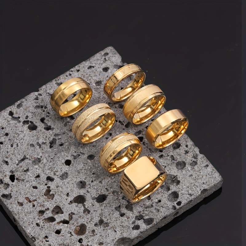 Cross-Border New Titanium Steel Ring Casting Stereo Men's Ring Simple 18K Gold-Plated Stainless Steel Jewelry Set Factory