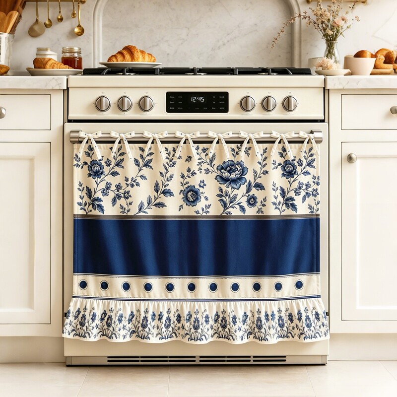 Cross-border blue French-style oven curtain farmhouse kitchen decor short curtain vintage rustic floral polka dot Cross-border blue French-style oven curtain farmhouse kitchen decor short curtain vintage rustic floral polka dot