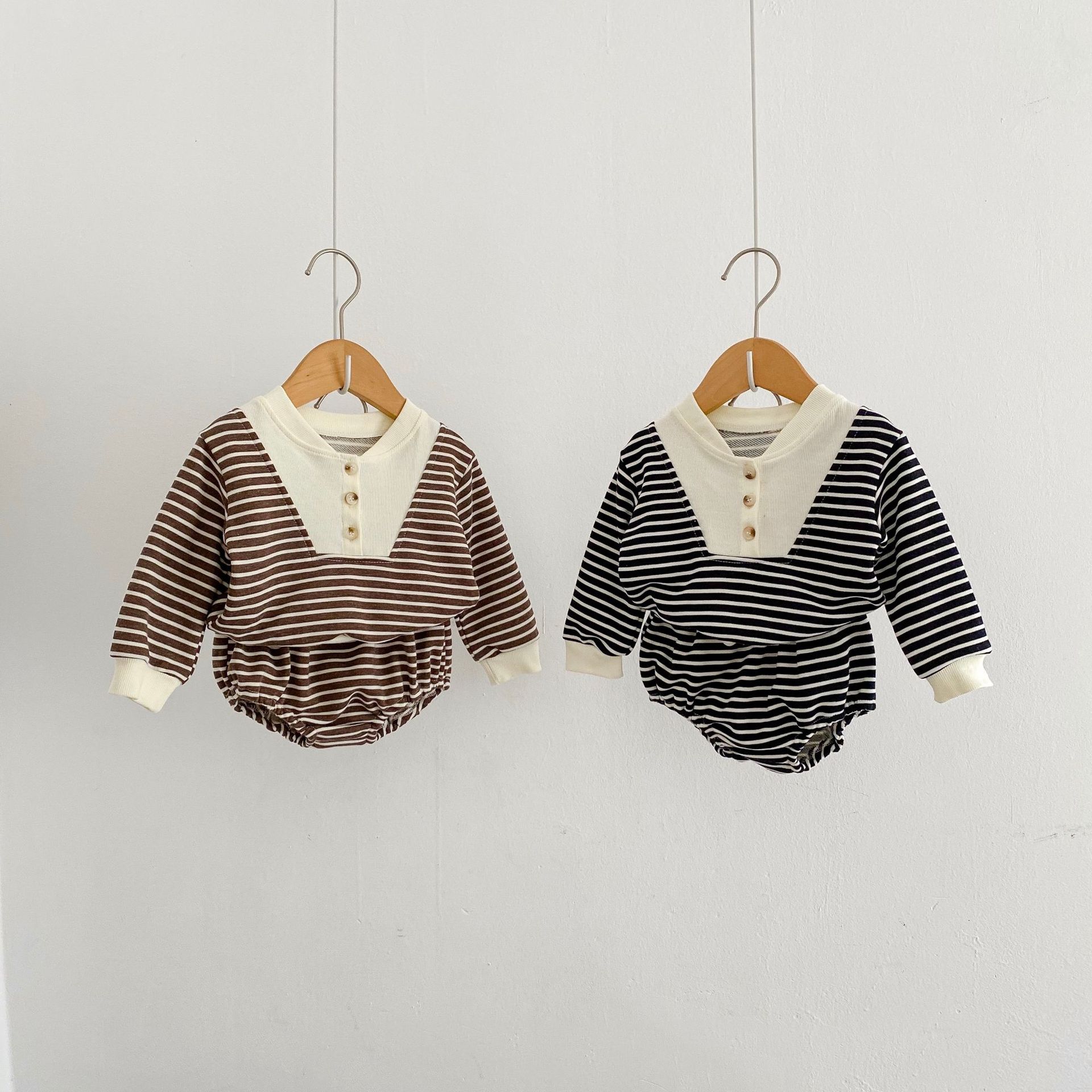Abbigliamento autunnale 2024 per neonati, bambini piccoli, ragazzi e ragazze, pullover a righe a maniche lunghe + pantaloni a pieghe_voghion.com