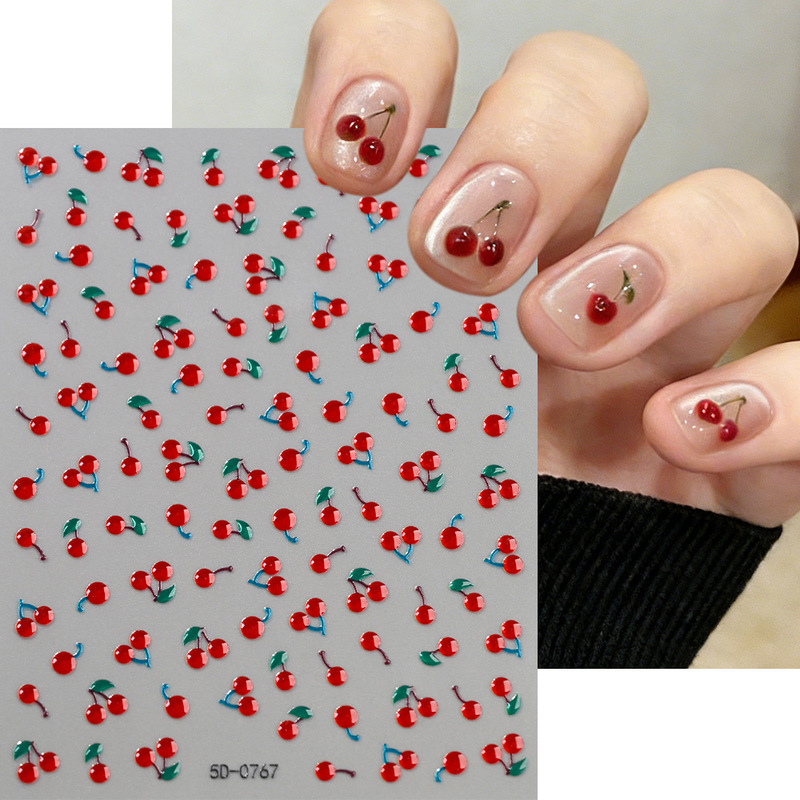 Multi-Colored Cherry Small Flower Strawberry Jelly 3D Nail Stickers with Adhesive Backing Self-Adhesive 5D 3D Flower Nail Stickers