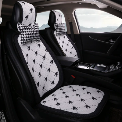 Seat cushion, seat cover, Cushion, Universal for All Seasons, Linen - houndstooth-white-large-grid-2-seat-cushions-for-driver-and-passenger-2-back-cushions-2-neck-pillows-honeycomb