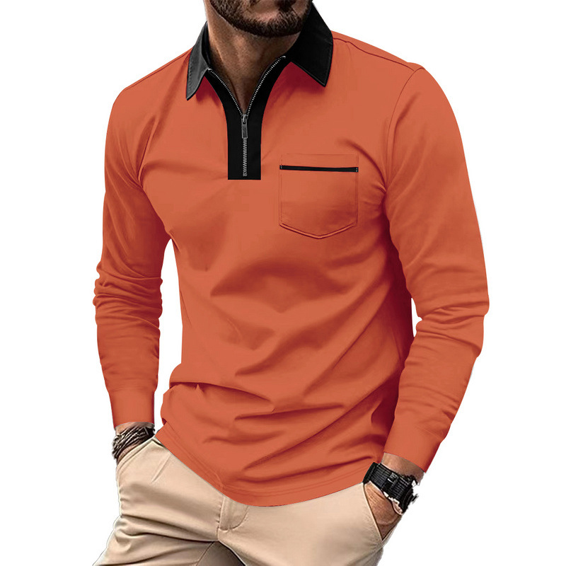 Camisa polo de manga larga de otoño americano para hombre transfronterizo 2025 Camiseta de hombre con solapa de manga larga delgada con media cremallera de Amazon
