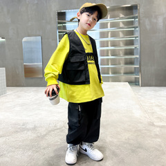 潮牌男童春裝衛衣三件套套裝2024年新款炸街兒童衣服帥氣中大童裝