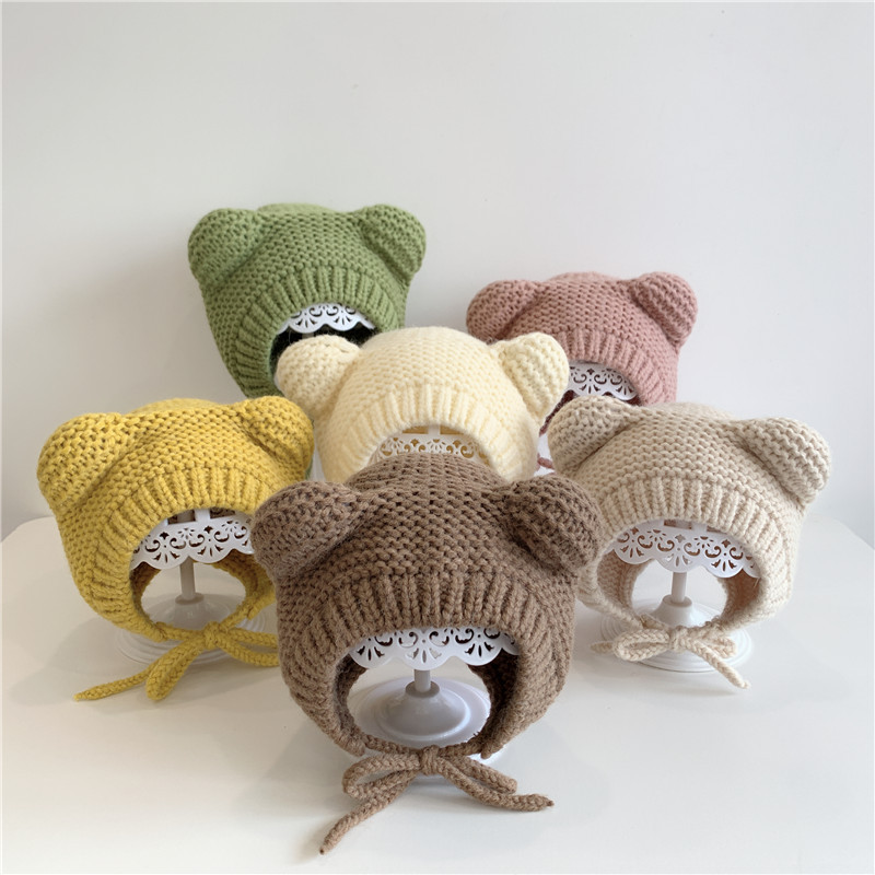 宝宝帽子冬款熊耳朵护耳婴儿毛绒帽男孩女童秋冬季加厚儿童毛线帽