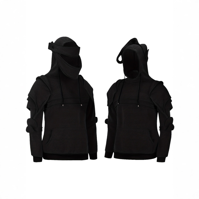 Halloween Sweatshirt Men's Knight Hooded Elbow Drawstring Mask Pullover Kangaroo Bag Pure Color Jacket Sweatshirt Cos Suit