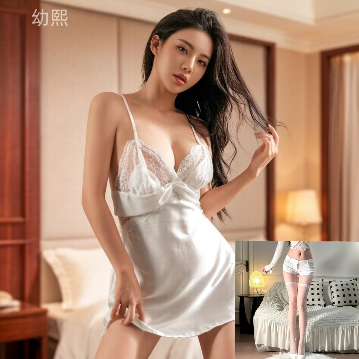 흰색 + 흰색 망사 스타킹