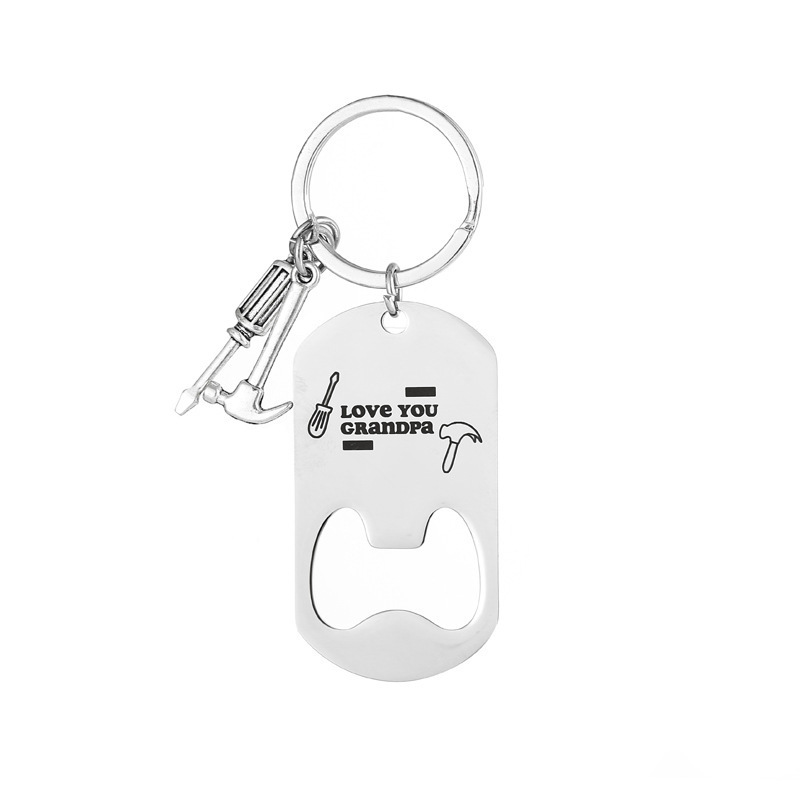 Cross-Border New Model DIY Engravable Beer Bottle Opener Stainless Steel Keychain Gift for Boyfriend Father's Day Gift