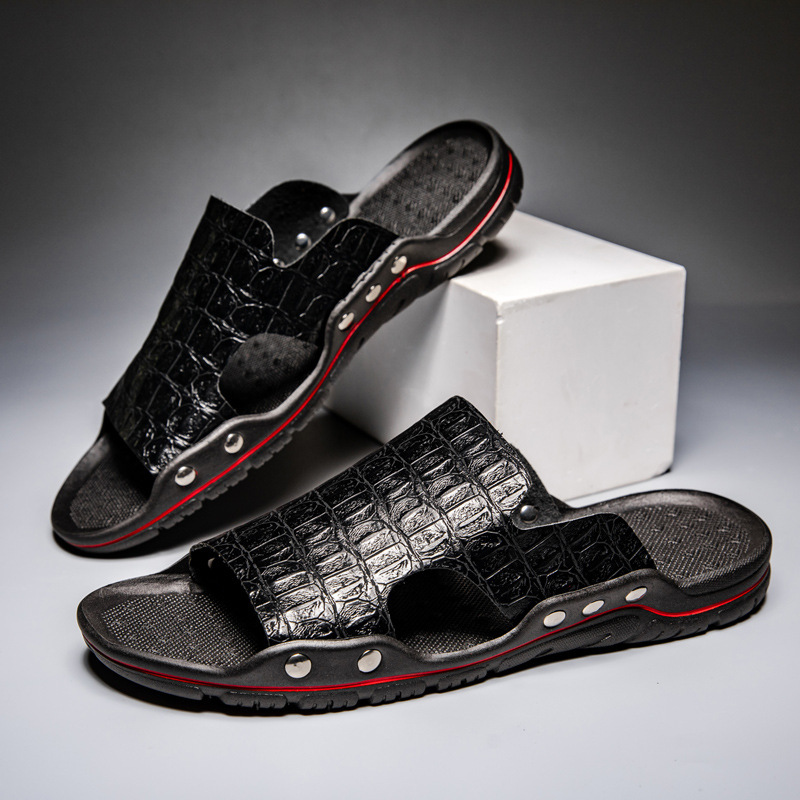 Cross-Border Large Size Slippers for Men, Summer Men's Casual Crocodile Pattern Slip-On Slippers, Non-Slip Slip-On Shoes for Men Cross-Border Large Size Slippers for Men, Summer Men's Casual Crocodile Pattern Slip-On Slippers, Non-Slip Slip-On Shoes for Men