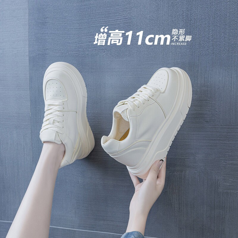 Women's white sneakers with internal height increase for petite women, new spring/summer thick-soled lightweight casual shoes, women's sneakers