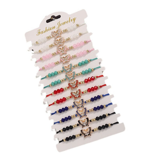 Cross Border Fashion Crystal Beaded Oil Drop Diamond Butterfly Bracelet Adjustment Friendship Couple Friends Bracelet