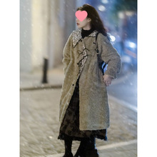 羊羔毛外套女冬季2025年轻新款皮草中长款毛茸茸牛角扣大衣