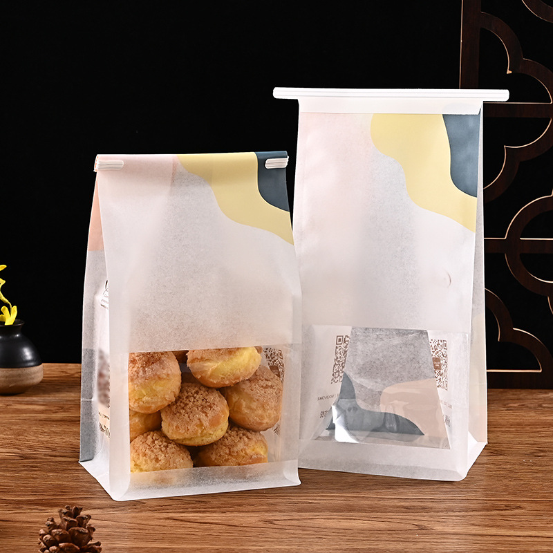 八边封吐司卷丝边开窗棉纸吐司袋烘焙包装饼干包装袋方底吐司袋