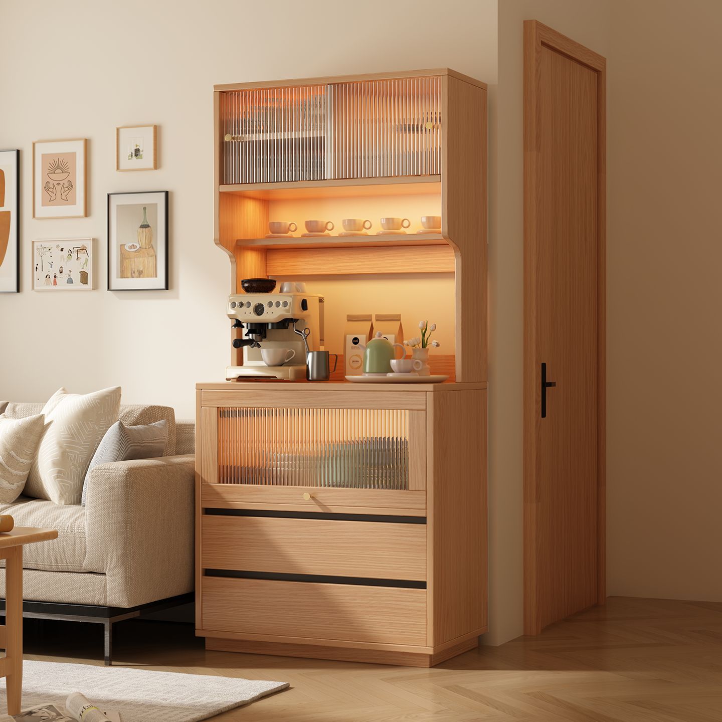 Sideboard Storage Cabinet Against the Wall Integrated Small Side Cabinet 2025 New Narrow Side Cabinet Tea Cabinet Living Room Storage