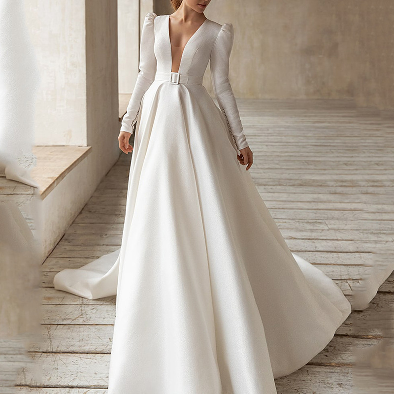 2025 Spring and Summer New Cross-Border European and American Dress Lady Style White Satin Slimming Look and Tall French Style Dress