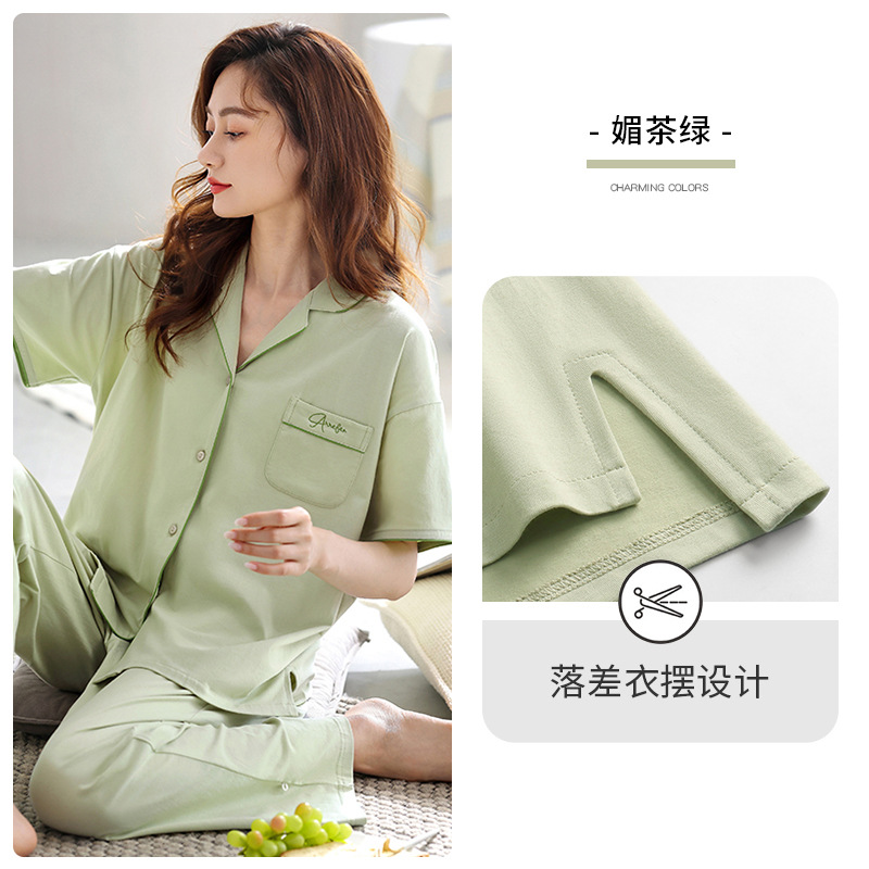 [Sensación suave] pijamas verano de las mujeres 100% algodón pantalones de manga corta ropa de casa verano más traje de tamaño