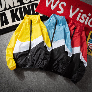 Wholesale cross-border e-commerce trendy brand sports jacket coat men's stitching loose casual coat long sleeve collar sunscreen coat