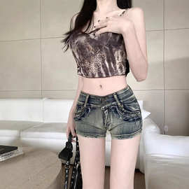 美式性感辣妹高腰2025春夏新款显瘦修身夜店包臀热裤牛仔超短裤女