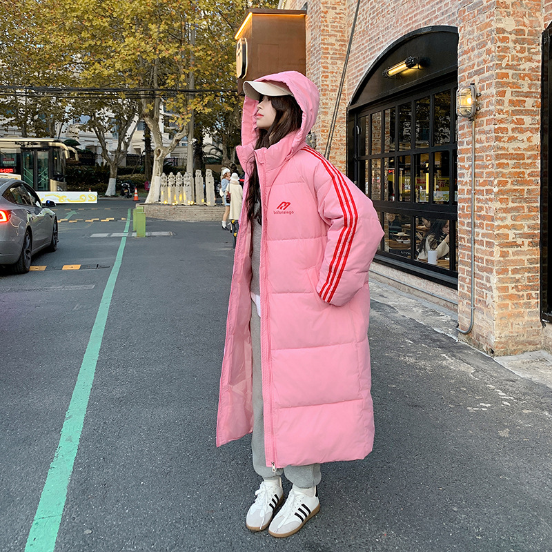 Ropa de algodón larga para mujeres de la universidad de invierno 2024 ropa de invierno sobre la rodilla suelta casual personalidad con capuchón abrigo de pluma image 8