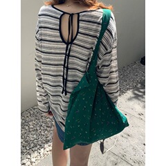 强推自留慵懒风美背镂空系带条纹长袖防晒衫上衣T恤女宽松夏季新