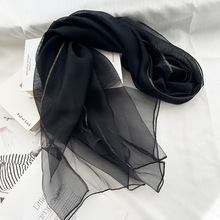 简约优雅经典格子披肩金线丝巾女桑蚕丝夏天沙滩长条真丝围巾女