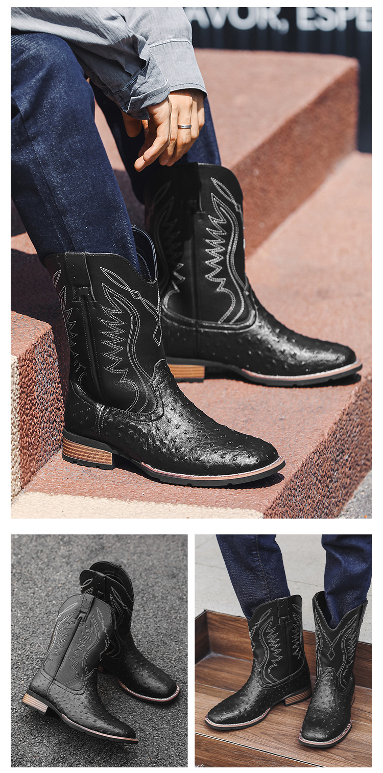 Plus Size Men's Western Cowboy Boots Vintage Rider Boots_vogvips.com