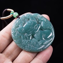 天然A货蓝水九尾狐翡翠精工雕刻玉石种老高冰挂件吊坠玉器批发