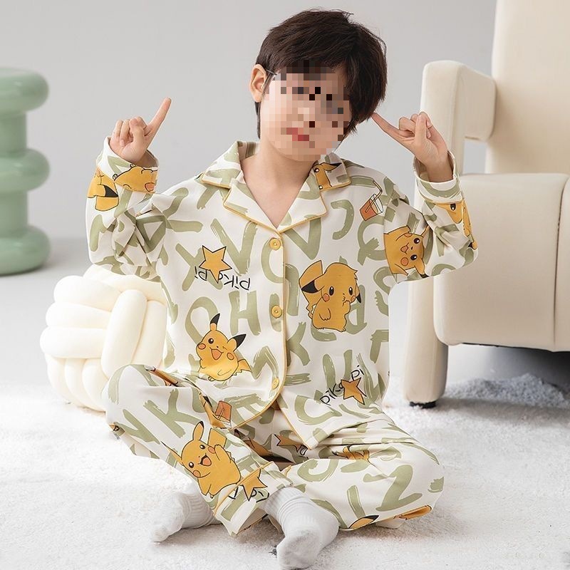 Primavera y otoño 2025 nuevo pijama de niño Cardigan manga larga primavera y otoño juvenil ropa de hogar set de algodón nublado