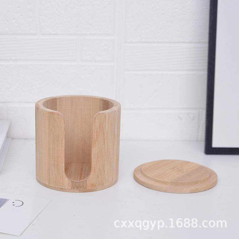 Cilindro de bambú creativo simple tarro de té cosmético removedor de maquillaje caja de almacenamiento de algodón baño cara toalla caja de almacenamiento