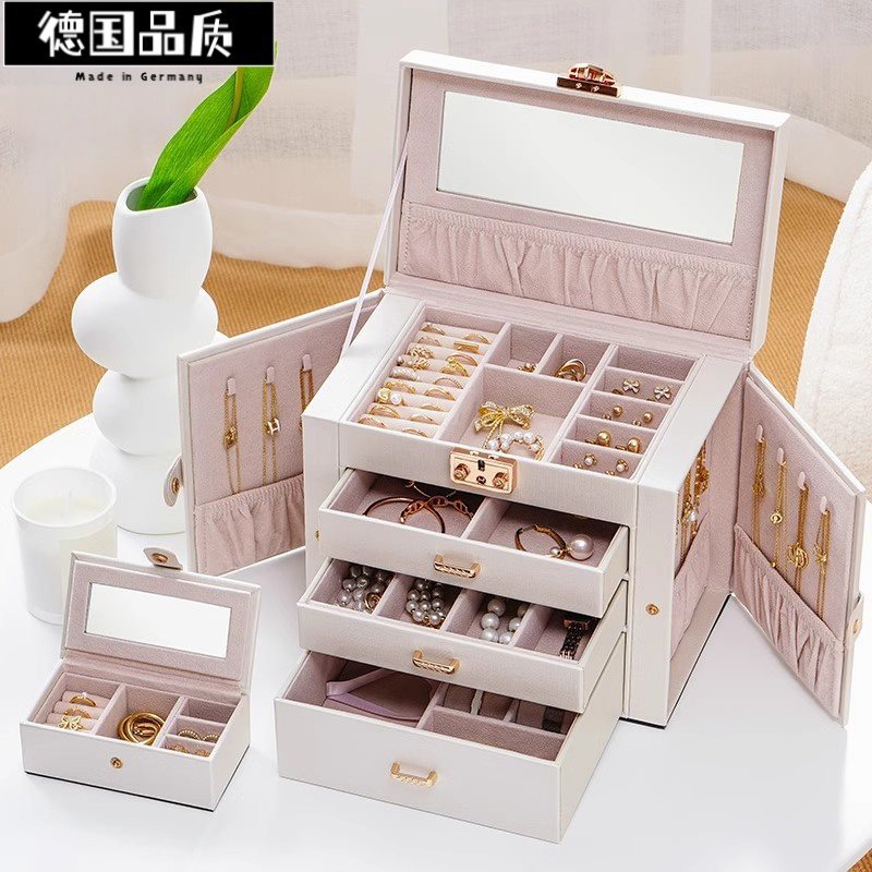 Jewelry Box Storage Box Ring Necklace Anti-Oxidation Lockable Earrings Ring Jewelry Box