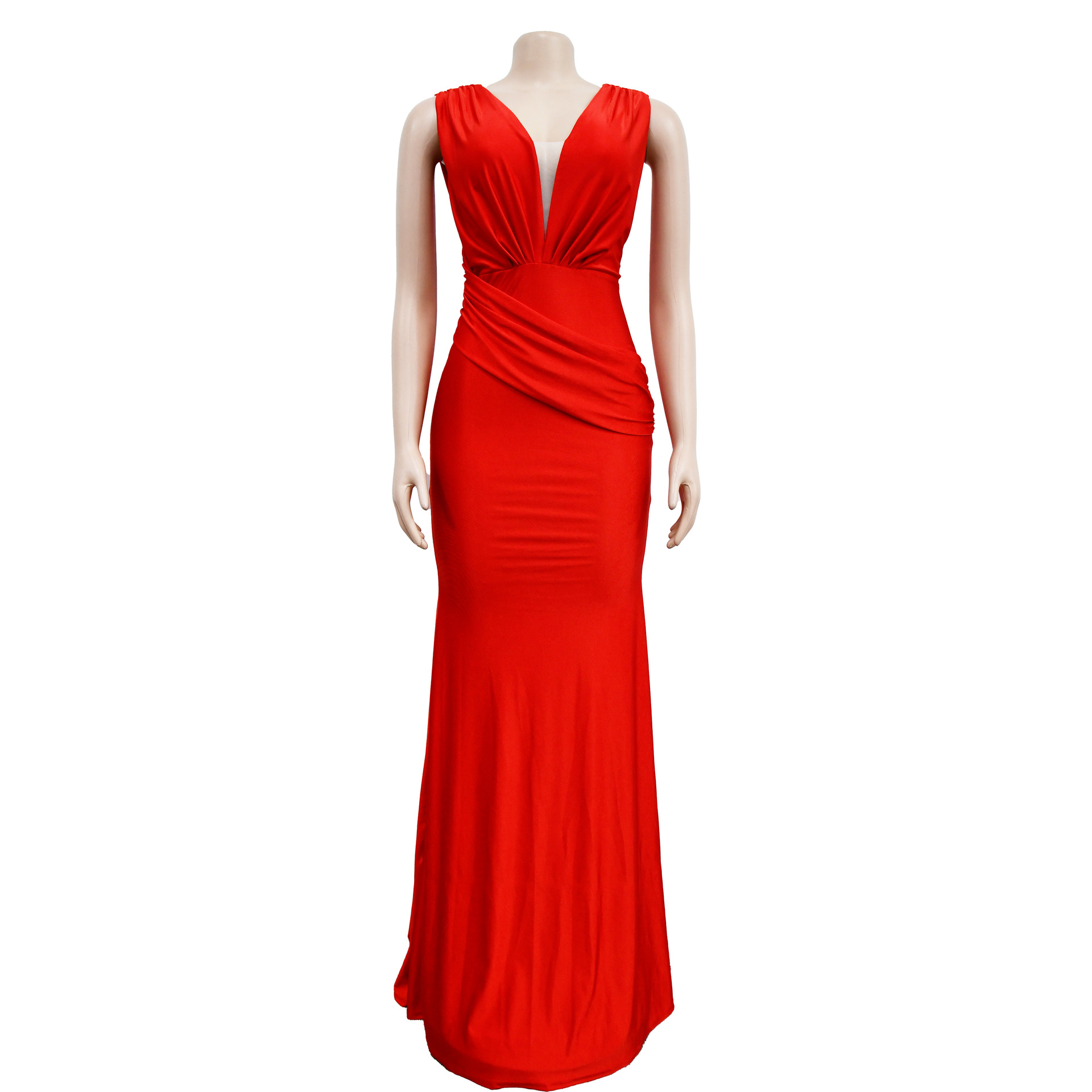 Abito lungo donna scollo a v plissettato elegante da sera_voghion.com