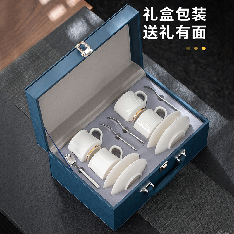 Mutton-fat Jade Porcelain Coffee Cup And Saucer Set Creative Ceramic Couple Cup Afternoon Tea Water Cup Gift Box