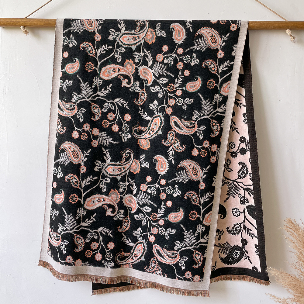Nuevo estilo étnico Flor de anacardo artístico versátil bufanda de Cachemira de doble cara otoño e invierno cálido aire acondicionado bufanda