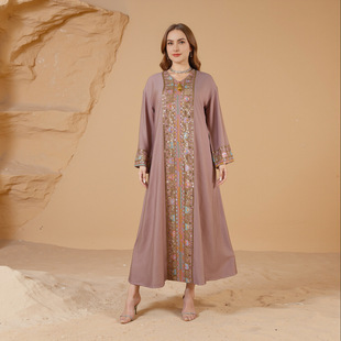 Ome Cross-Border E-Commerce Middle East Plus Size Robe Amazon Muslim Embroidered Sequin Women's Dress Customization