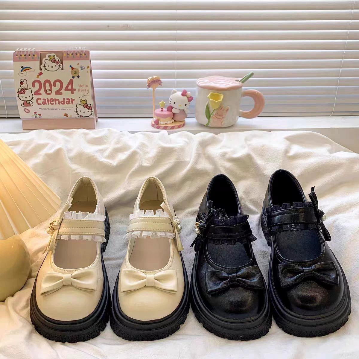 Черные туфли-лодочки на толстой подошве с круглым носком и бантом для женщин, новинка весны 2025 года, французские туфли Мэри Джейн на высоком каблуке с юбкой