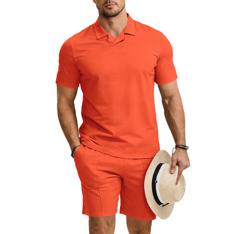 Men's Quick-Dry Short Sleeve Shirt & Shorts Set, Casual Sportswear With Collar For Summer Outdoor Activities, Lightweight Polyester Activewear_viptrois.com